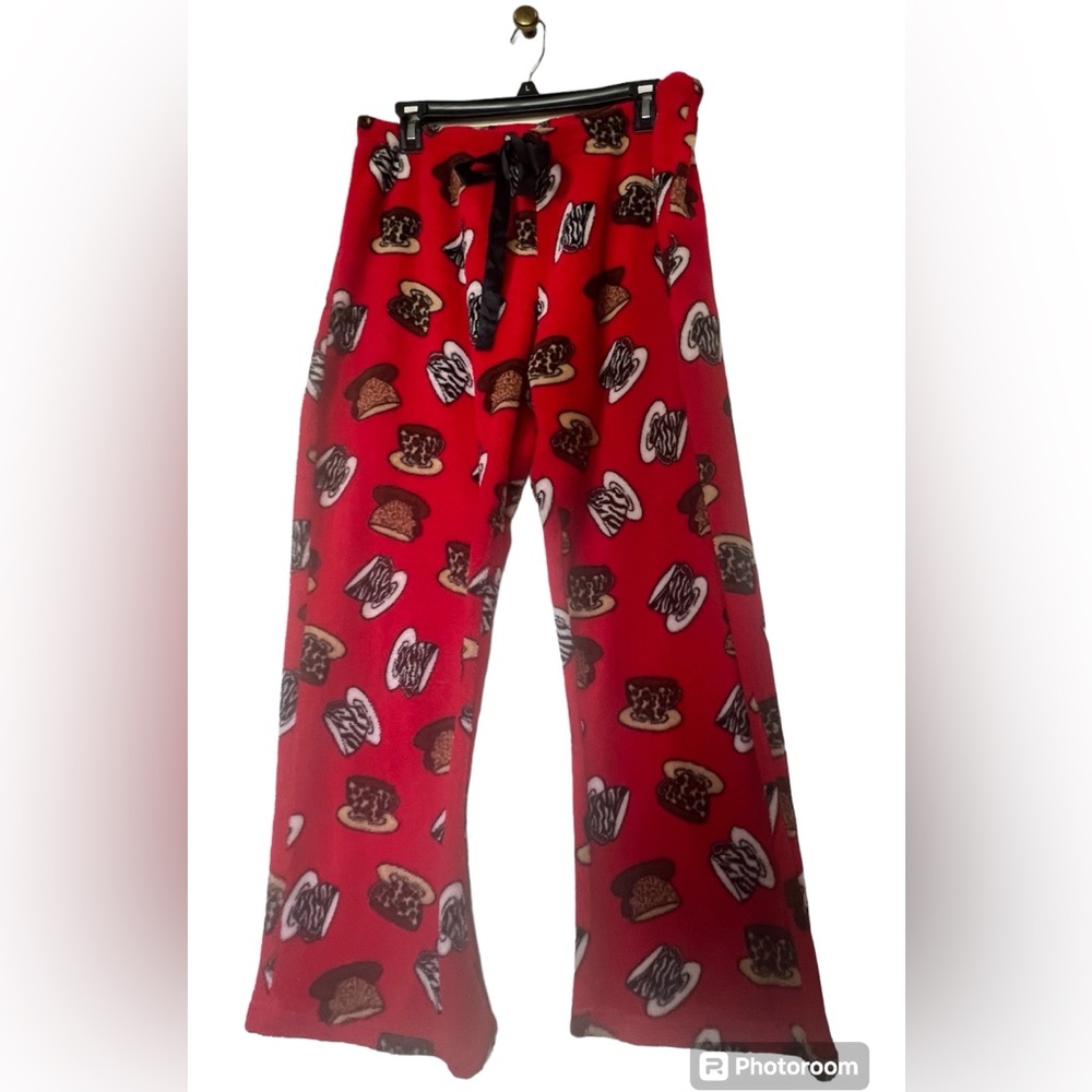Mix & Co Soft Fuzzy Fleece Coffee Cups Pajama Pants Size: Large with waist tie